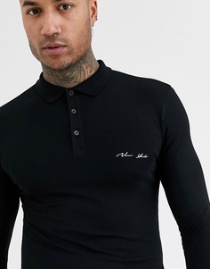 Поло с длинными рукавами и вышивкой ASOS DESIGN-Черный