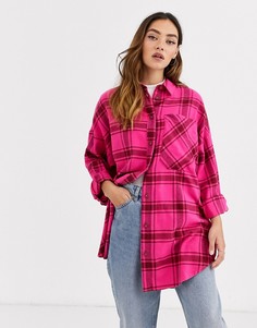 Розовая фланелевая oversize-рубашка в клетку Monki-Розовый