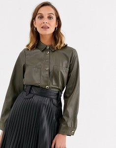 Рубашка из искусственной кожи цвета хаки River Island-Зеленый