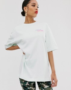 Серая футболка с принтом Bershka-Зеленый