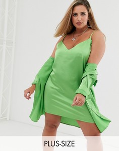 Атласное платье на бретелях лаймового цвета Missguided Plus-Зеленый