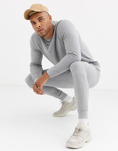 Серый меланжевый спортивный костюм в рубчик ASOS DESIGN