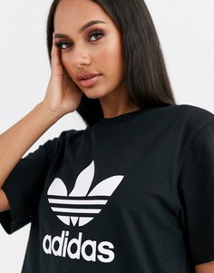 Черная футболка с логотипом-трилистником adidas Originals-Черный