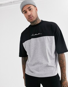 Oversize-футболка в стиле колор блок с принтом на груди ASOS DESIGN-Черный