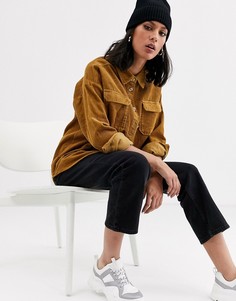 Вельветовая oversize-рубашка горчичного цвета с карманами Monki-Белый