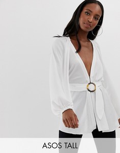 Топ с глубоким вырезом и поясом ASOS DESIGN Tall-Белый