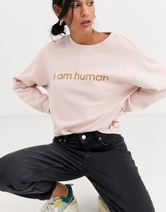Классический розовый свитшот с круглым вырезом и надписью Monki
