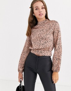 Топ в горошек коричневого цвета с завязкой на спине New Look-Коричневый