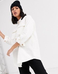 Серо-белая вельветовая oversize-рубашка с карманами Monki-Белый