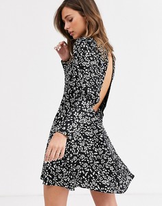Черное платье мини с пышными рукавами и цветочным принтом Topshop-Черный