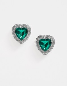 Серебристые серьги с искусственным изумрудом ASOS DESIGN-Серебряный