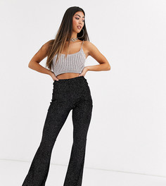 Бархатные блестящие брюки клеш Missguided Petite-Черный