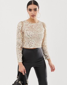 Лонгслив с отделкой пайетками ASOS DESIGN-Золотой