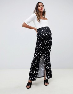 Юбка макси в горошек с пуговицами и разрезом ASOS DESIGN Maternity-Мульти