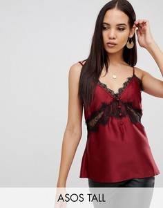 Топ на бретельках с кружевной отделкой ASOS DESIGN Tall-Красный