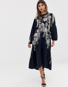Платье миди с открытой спиной и отделкой бусинами ASOS EDITION-Мульти