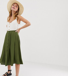 Воздушная юбка миди на пуговицах ASOS DESIGN Petite-Зеленый