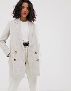 Льняное пальто с контрастными пуговицами ASOS DESIGN-Светло-бежевый