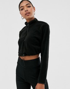 Укороченный флисовый топ с молнией ASOS DESIGN-Черный