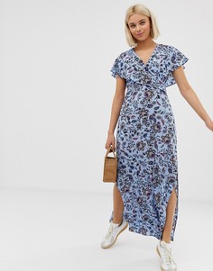 Платье макси с цветочным принтом, запахом и завязкой сзади QED London-Мульти