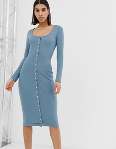 Синее платье миди с застежкой на кнопки Missguided-Синий