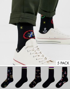 Набор из 5 пар носков до щиколотки с рисунком в морском стиле ASOS DESIGN - Скидка-Мульти