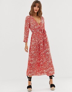 Платье миди с запахом и цветочным принтом Vero Moda-Красный