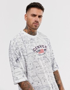 Oversize-футболка с принтом карты и вышитым флагом ASOS DESIGN-Белый