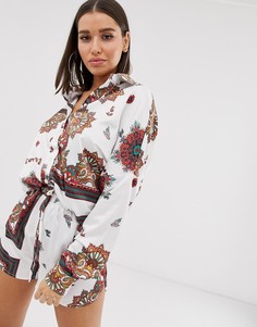Белая атласная рубашка с платочным принтом пейсли Missguided-Мульти
