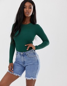 Трикотажное боди зеленого цвета с круглым вырезом Missguided-Зеленый