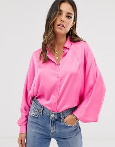 Атласная рубашка с рукавами \летучая мышь\" ASOS DESIGN-Розовый