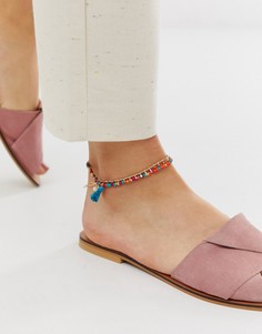 Ярусной ножной браслет с золотистой цепочкой и разноцветными бусинами ASOS DESIGN-Золотой