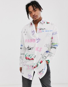 Удлиненная oversize-рубашка с надписью ASOS DESIGN-Белый