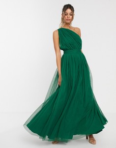 Платье макси из тюля на одно плечо ASOS DESIGN-Зеленый