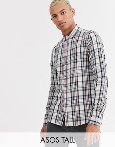 Светло-бежевая облегающая рубашка в клетку ASOS DESIGN Tall-Белый