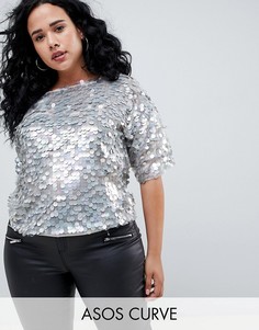 Oversize-футболка с пайетками ASOS DESIGN Curve-Серый