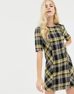 Платье мини в клетку с подплечниками ASOS DESIGN-Мульти
