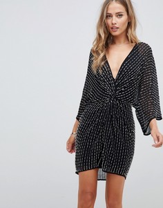 Платье кимоно мини с отделкой бусинами ASOS DESIGN-Черный