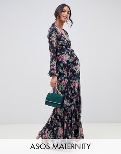 Платье макси с оборками, цветочным принтом и запахом ASOS DESIGN Maternity-Мульти