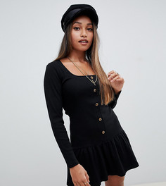 Платье мини на пуговицах с баской ASOS DESIGN Petite-Черный