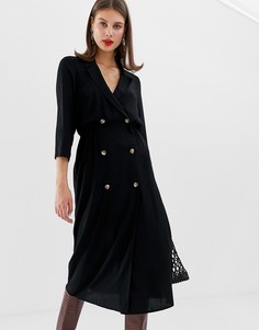 Платье-рубашка миди на пуговицах с воротником ASOS DESIGN-Черный