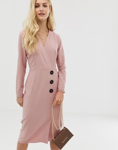 Платье миди с запахом и пуговицами ASOS DESIGN-Розовый