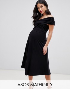 Приталенное платье миди с широким вырезом ASOS DESIGN Maternity-Черный