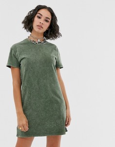 Платье мини цвета хаки с эффектом кислотной стирки Bershka-Зеленый