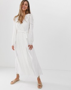 Платье макси с запахом и кружевом ASOS DESIGN-Белый