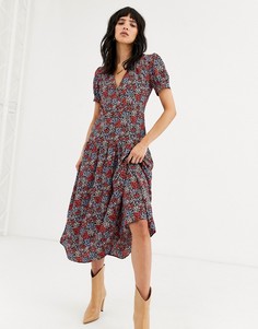 Платье миди с цветочным принтом Topshop-Желтый