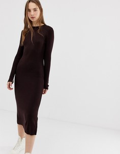 Трикотажное платье-трапеция миди в рубчик ASOS DESIGN-Красный