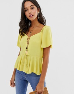 Чайная блузка со шнуровкой ASOS DESIGN-Желтый