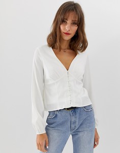 Чайная блузка на пуговицах с объемными рукавами Vero Moda-Кремовый