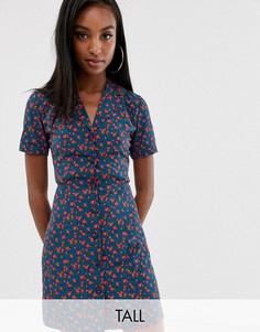 Приталенное платье-рубашка с цветочным принтом Fashion Union Tall-Темно-синий